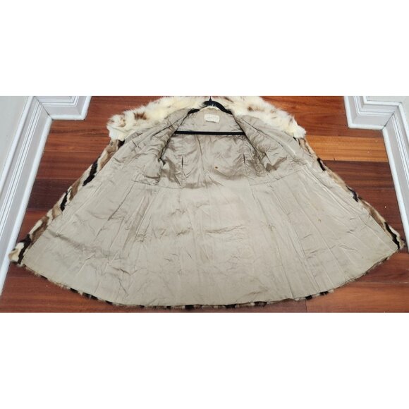 Vintage Marie Enny Real Mink Fur Coat Genuine FoxFur Collar Tiger Stripe Pattern - Picture 10 of 16